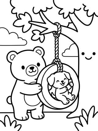 Bobbie y el perrito en el columpio para colorir Desenho de Bobbie y el perrito en el columpio para colorir e imprimir grátis