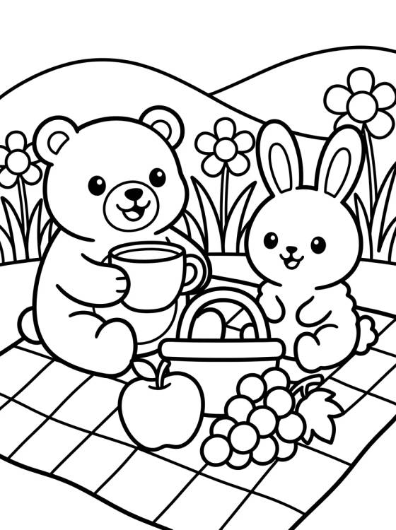 Bobbie y el Conejito en el Picnic para colorir Desenho de Bobbie y el Conejito en el Picnic para colorir e imprimir grátis