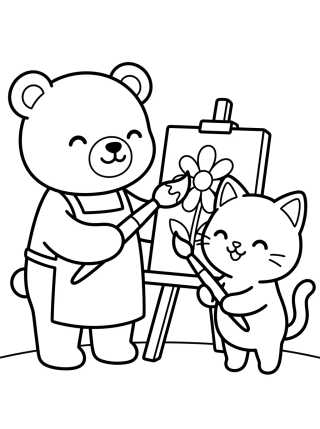 Bobbie y el gatito pintando para colorir Desenho de Bobbie y el gatito pintando para colorir e imprimir grátis