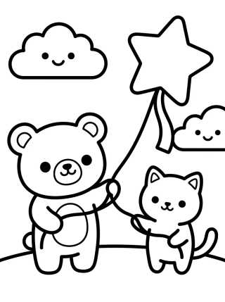 Bobbie y el Gatito Volando una Cometa para colorir Desenho de Bobbie y el Gatito Volando una Cometa para colorir e imprimir grátis