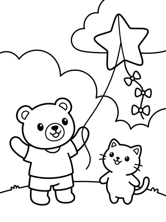 Bobbie y el Gatito Volando Cometa para colorir Desenho de Bobbie y el Gatito Volando Cometa para colorir e imprimir grátis