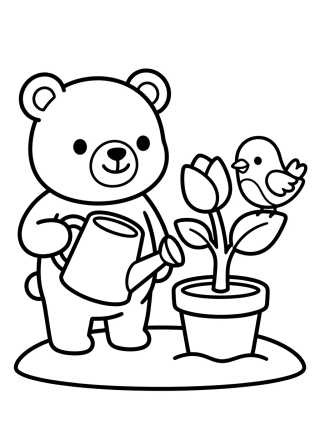 Bobbie y el Pajarito Plantando Flores para colorir Desenho de Bobbie y el Pajarito Plantando Flores para colorir e imprimir grátis