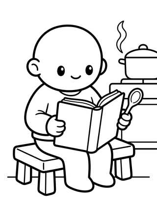 Bobbie Leyendo Libro de Recetas para colorir Desenho de Bobbie Leyendo Libro de Recetas para colorir e imprimir grátis