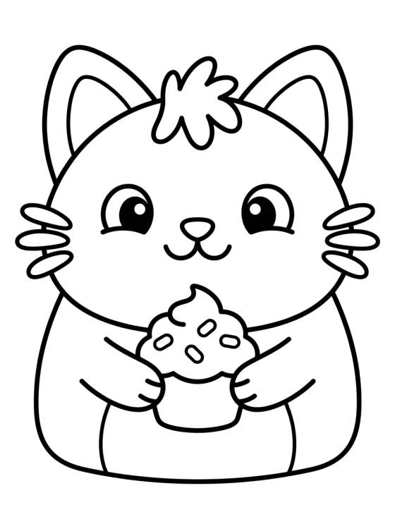 Pastelillo Gato Festejando con un Cupcake para colorir Desenho de Pastelillo Gato Festejando con un Cupcake para colorir e imprimir grátis
