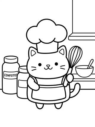 Pastelillo Gato Chef en la Cocina para colorir Desenho de Pastelillo Gato Chef en la Cocina para colorir e imprimir grátis