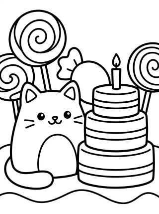 Gato Pastel en un Festín de Dulces para colorir Desenho de Gato Pastel en un Festín de Dulces para colorir e imprimir grátis