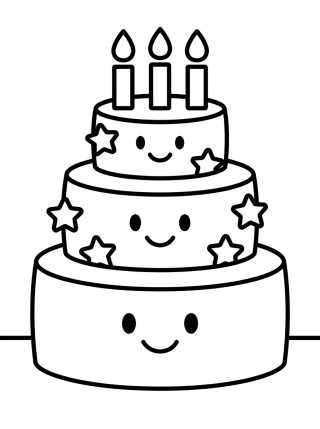 Pastel de Cumpleaños de Tres Pisos para colorir Desenho de Pastel de Cumpleaños de Tres Pisos para colorir e imprimir grátis