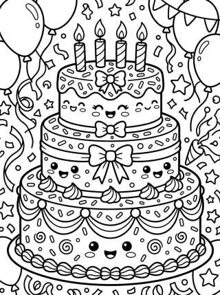 Tarta de Cumpleaños de Tres Pisos para colorir Desenho de Tarta de Cumpleaños de Tres Pisos para colorir e imprimir grátis