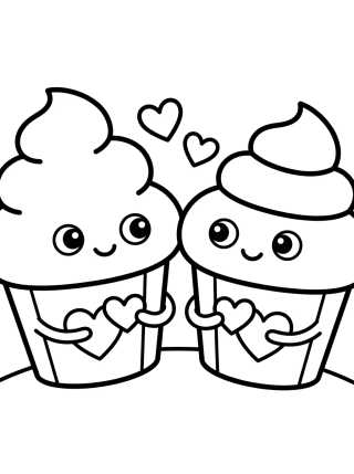 Pareja de Cupcakes Enamorados para colorir Desenho de Pareja de Cupcakes Enamorados para colorir e imprimir grátis