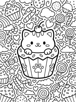 Cupcake de Gatito Dulce para colorir Desenho de Cupcake de Gatito Dulce para colorir e imprimir grátis