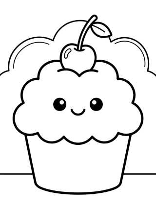 Cupcake Kawaii con Cereza para colorir Desenho de Cupcake Kawaii con Cereza para colorir e imprimir grátis