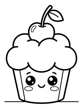 Cupcake Kawaii con Cereza para colorir Desenho de Cupcake Kawaii con Cereza para colorir e imprimir grátis