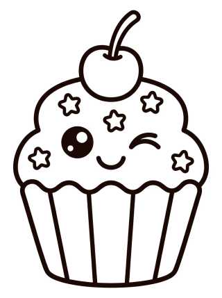 Cupcake Kawaii con Cereza para colorir Desenho de Cupcake Kawaii con Cereza para colorir e imprimir grátis