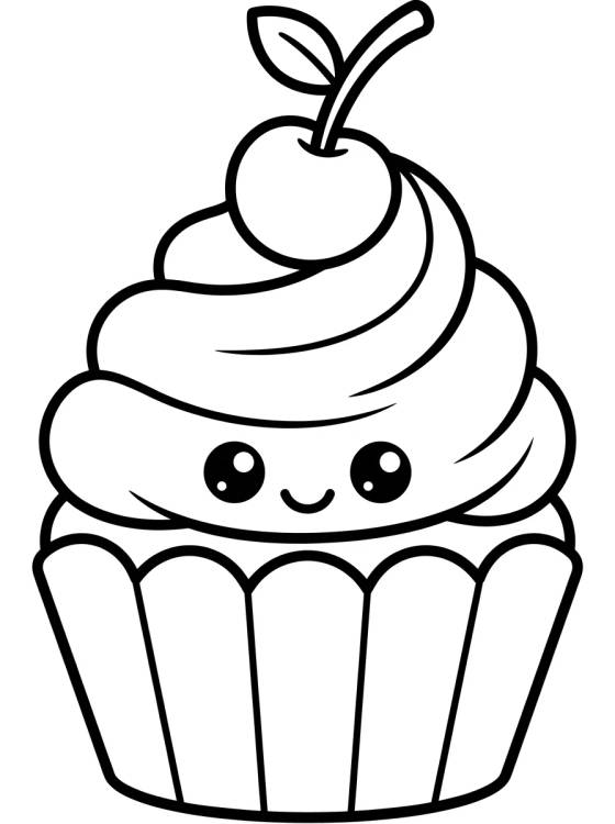 Cupcake Kawaii con Cereza para colorir Desenho de Cupcake Kawaii con Cereza para colorir e imprimir grátis