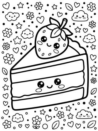 Rebanada de Pastel de Fresa Feliz para colorir Desenho de Rebanada de Pastel de Fresa Feliz para colorir e imprimir grátis