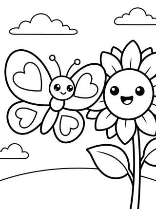 Mariposa con Alas de Corazón y Girasol para colorir Desenho de Mariposa con Alas de Corazón y Girasol para colorir e imprimir grátis