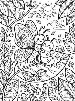 Mariposa y Oruga Amigas para colorir Desenho de Mariposa y Oruga Amigas para colorir e imprimir grátis