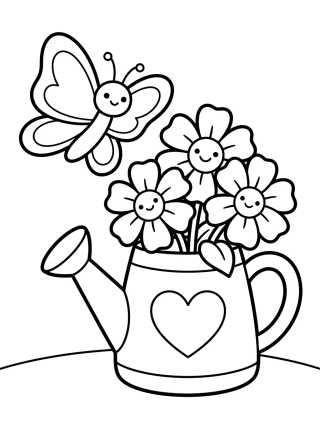 Mariposa y Regadera Mágica con Flores para colorir Desenho de Mariposa y Regadera Mágica con Flores para colorir e imprimir grátis