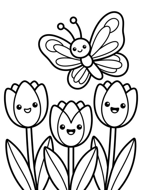Mariposa y sus Amigas las Flores para colorir Desenho de Mariposa y sus Amigas las Flores para colorir e imprimir grátis
