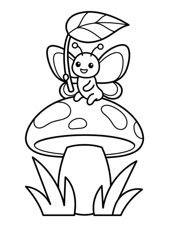 Mariposa Feliz en el Hongo para colorir Desenho de Mariposa Feliz en el Hongo para colorir e imprimir grátis
