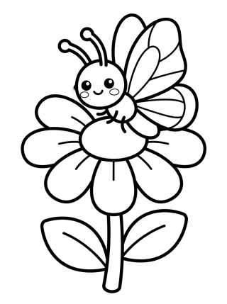 Mariposa Kawaii Posada en una Flor para colorir Desenho de Mariposa Kawaii Posada en una Flor para colorir e imprimir grátis