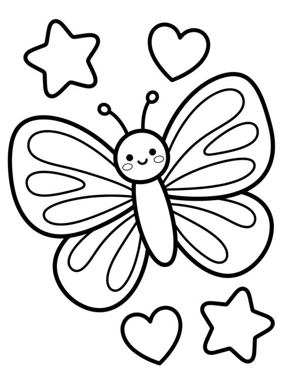 Mariposa Kawaii Volando con Estrellas para colorir Desenho de Mariposa Kawaii Volando con Estrellas para colorir e imprimir grátis