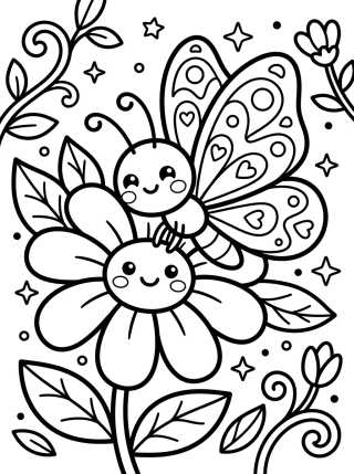 Mariposa en la Flor Feliz para colorir Desenho de Mariposa en la Flor Feliz para colorir e imprimir grátis