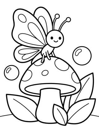 Mariposa en el Hongo del Jardín para colorir Desenho de Mariposa en el Hongo del Jardín para colorir e imprimir grátis