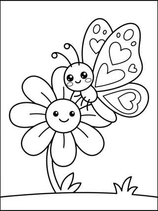 Mariposa Sonriente en la Margarita para colorir Desenho de Mariposa Sonriente en la Margarita para colorir e imprimir grátis