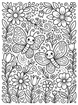 Dos Mariposas Bailando en el Jardín para colorir Desenho de Dos Mariposas Bailando en el Jardín para colorir e imprimir grátis