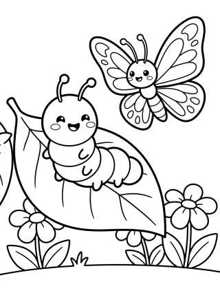 Oruga y Mariposa Amigas en el Jardín para colorir Desenho de Oruga y Mariposa Amigas en el Jardín para colorir e imprimir grátis