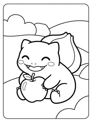 Bulbasaur Comiendo Fruta para colorir Desenho de Bulbasaur Comiendo Fruta para colorir e imprimir grátis