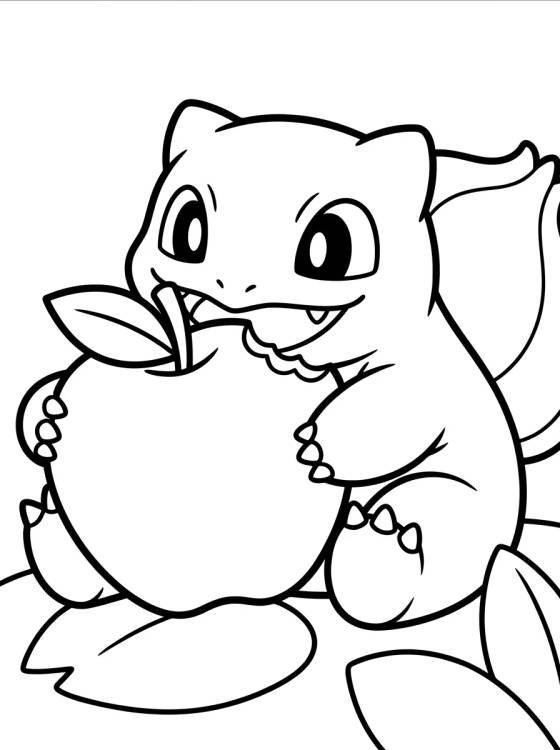 Bulbasaur Comiendo una Manzana para colorir Desenho de Bulbasaur Comiendo una Manzana para colorir e imprimir grátis