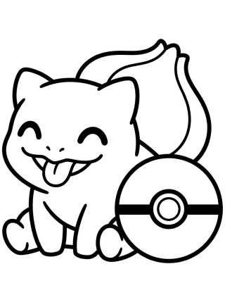 Bulbasaur y la Pokébola para colorir Desenho de Bulbasaur y la Pokébola para colorir e imprimir grátis