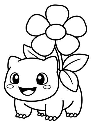 Bulbasaur Kawaii con Flor para colorir Desenho de Bulbasaur Kawaii con Flor para colorir e imprimir grátis