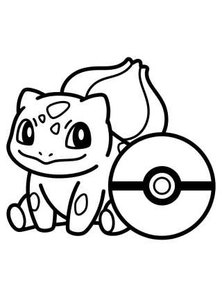Bulbasaur Kawaii con Pokébola para colorir Desenho de Bulbasaur Kawaii con Pokébola para colorir e imprimir grátis