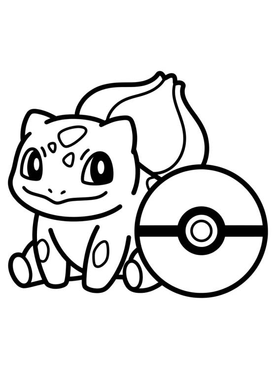 Bulbasaur Kawaii con Pokébola para colorir Desenho de Bulbasaur Kawaii con Pokébola para colorir e imprimir grátis