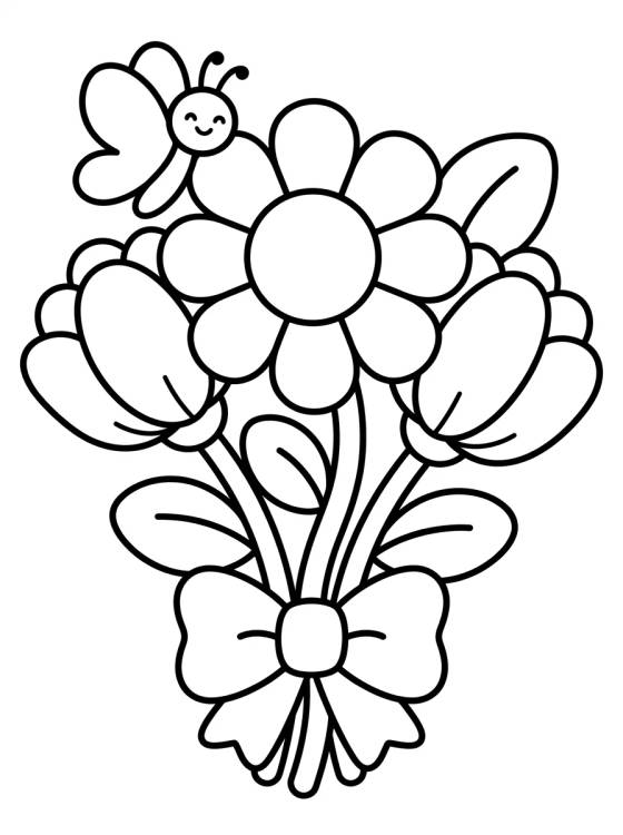 Ramo de Flores con Mariposa para colorir Desenho de Ramo de Flores con Mariposa para colorir e imprimir grátis