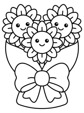 Ramo de Girasoles Kawaii para colorir Desenho de Ramo de Girasoles Kawaii para colorir e imprimir grátis