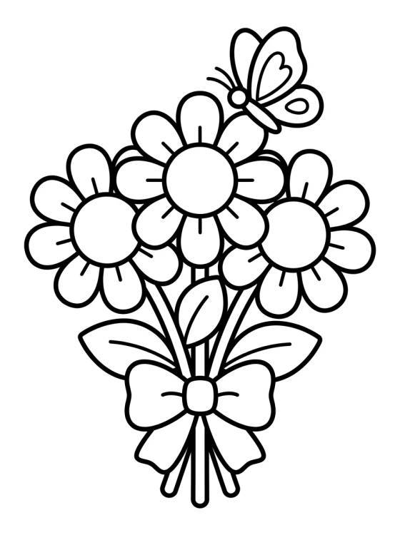 Ramo de Margaritas y Mariposa para colorir Desenho de Ramo de Margaritas y Mariposa para colorir e imprimir grátis