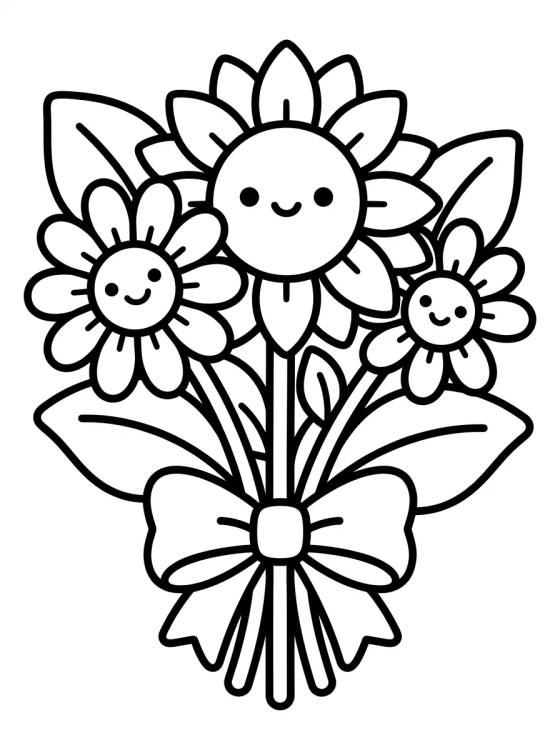 Ramo de Margaritas y Girasoles para colorir Desenho de Ramo de Margaritas y Girasoles para colorir e imprimir grátis