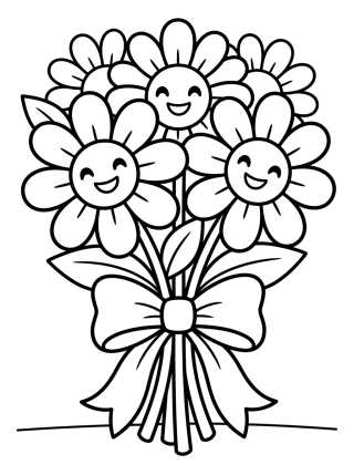 Ramo de Margaritas Sonrientes para colorir Desenho de Ramo de Margaritas Sonrientes para colorir e imprimir grátis