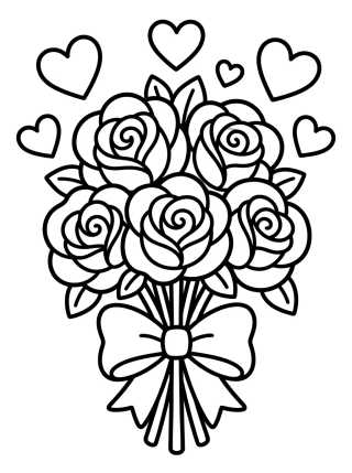 Ramo de Rosas con Corazones para colorir Desenho de Ramo de Rosas con Corazones para colorir e imprimir grátis