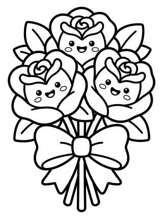 Ramo de Rosas Sonrientes para colorir Desenho de Ramo de Rosas Sonrientes para colorir e imprimir grátis
