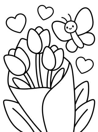 Ramo de Tulipanes y Mariposa para colorir Desenho de Ramo de Tulipanes y Mariposa para colorir e imprimir grátis