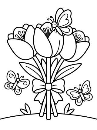 Ramo de Tulipanes y Mariposas para colorir Desenho de Ramo de Tulipanes y Mariposas para colorir e imprimir grátis