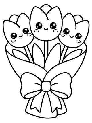 Ramo de Tulipanes con Lazo para colorir Desenho de Ramo de Tulipanes con Lazo para colorir e imprimir grátis