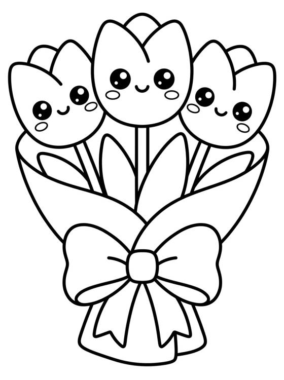 Ramo de Tulipanes con Lazo para colorir Desenho de Ramo de Tulipanes con Lazo para colorir e imprimir grátis