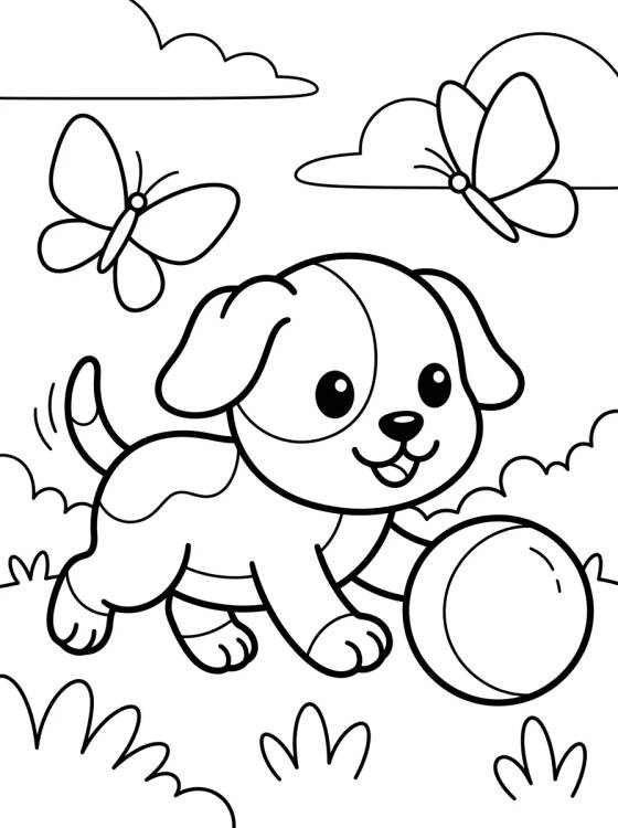 Perrito Jugando con Pelota en el Jardín para colorir Desenho de Perrito Jugando con Pelota en el Jardín para colorir e imprimir grátis
