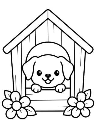 Perrito Feliz en su Casita para colorir Desenho de Perrito Feliz en su Casita para colorir e imprimir grátis